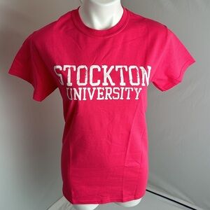 MV Sport Stockton University hot pink and white short sleeve t-shirt